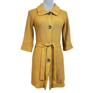 LOFT Cardigan Sweater Coat Women’s S Yellow Belted Longline Winter Fall Cozy